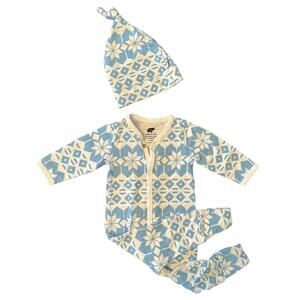 Monica + Andy VGUC Blue and White Pajama with Cap